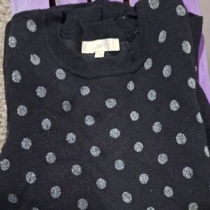 LOFT Black Sweater with Silver Polka Dots